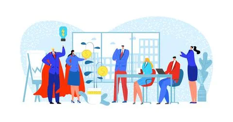Solution in cartoon office, people work at success technology vector イラスト素材