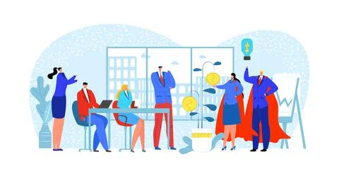 Solution in cartoon office, people work at success technology vector イラスト素材