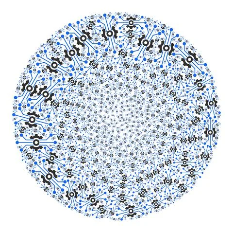 Solution Cog Icon Round Globula Collage Illustrazione stock