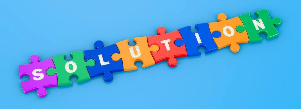 Solution from colored puzzles, 3D rendering Stock Illustration