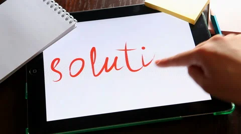 Solution concept, hand writes on tablet at workplace 動画素材 62951383