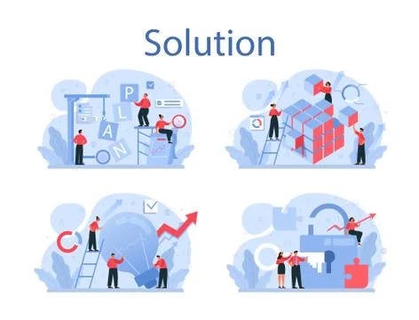 Solution concept illustration set. Solving the problem and finding Stock Illustration
