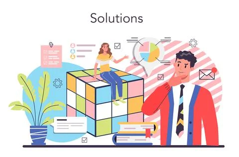 Solution concept illustration. Solving the problem and finding Stock Illustration