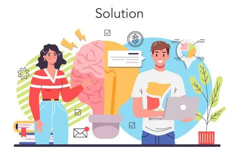 Solution concept illustration. Solving the problem and finding Stock Illustration