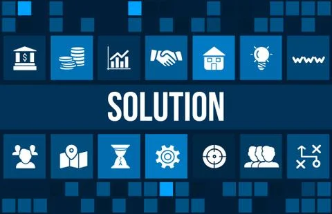 Solution concept image with business icons and copyspace. Stock Illustration