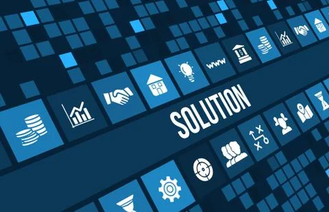 Solution concept image with business icons and copyspace. Stock Illustration