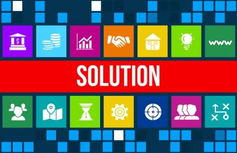 Solution concept image with business icons and copyspace. Stock-Illustration