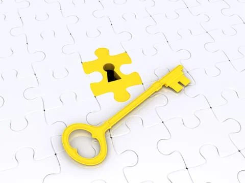 Solution concept with puzzle pieces and key Stock Illustration