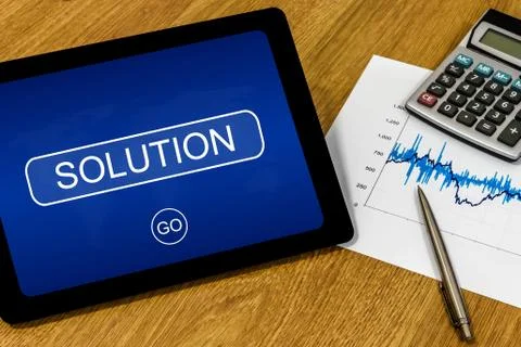 Solution on digital tablet Stock Photos