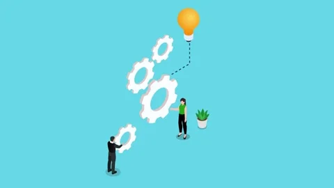Solution execute develop, configuration cogwheel with light bulb Stock Footage 250230698