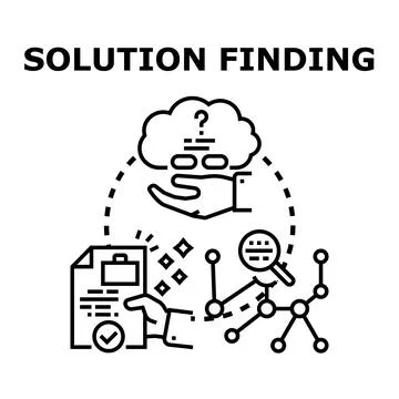 Solution finding process generating ideas and data analysis Illustrazione stock