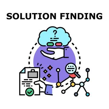 Solution finding process generating ideas and data analysis Stock Illustration