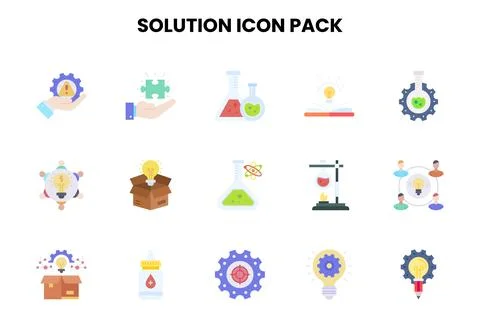 Solution Flat Icons Pack Stock Illustration