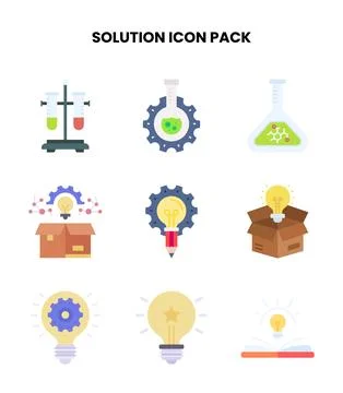 Solution Flat Set Icons Pack Stock Illustration