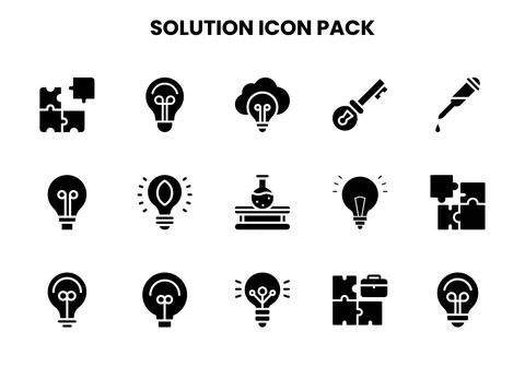Solution Glyph Vector Icons Pack Stock Illustration