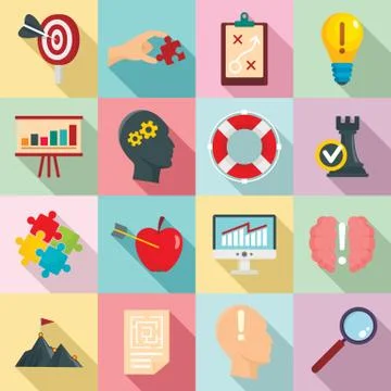 Solution icon set, flat style Illustrazione stock