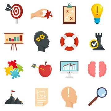 Solution icon set, flat style Stock Illustration