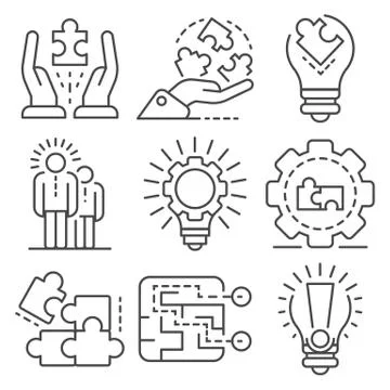 Solution icon set, outline style Illustrazione stock