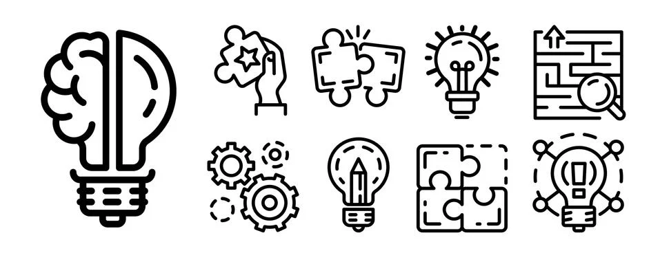 Solution icon set, outline style Illustrazione stock