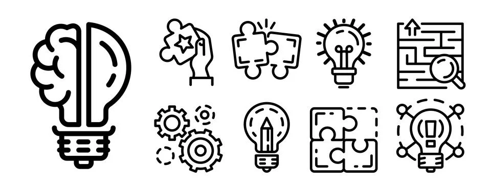 Solution icon set, outline style Illustrazione stock