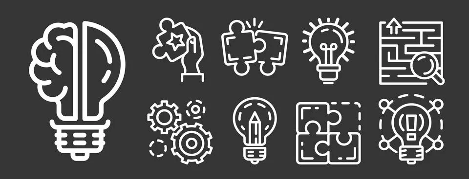 Solution icon set, outline style Stock Illustration