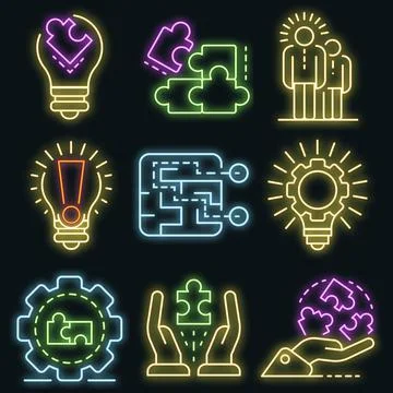 Solution icon set vector neon Stockillustratie