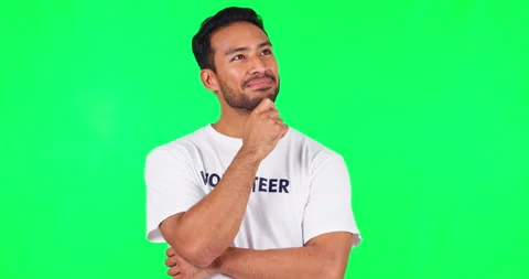 Solution, idea and man in a studio with green screen for dreaming, memory or Stock Footage 244705838