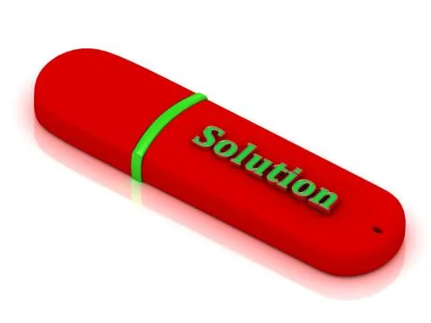 Solution - inscription bright green volume letter on red USB flash drive on w Stock Illustration