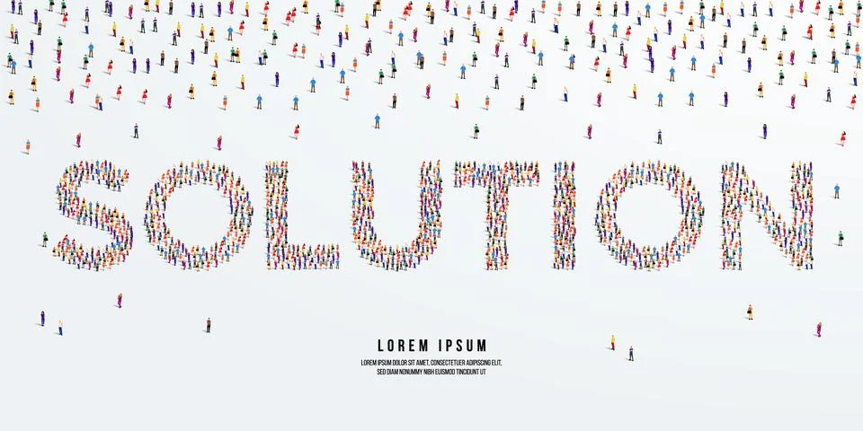 Solution. Large group of people form to create solution. Stock Illustration