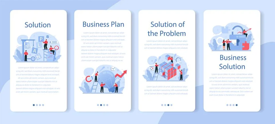 Solution mobile application banner set. Solving the problem and finding Stock Illustration
