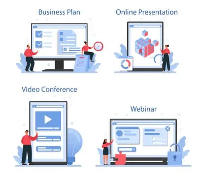 Solution online service or platform set. Solving the problem and finding Stock Illustration