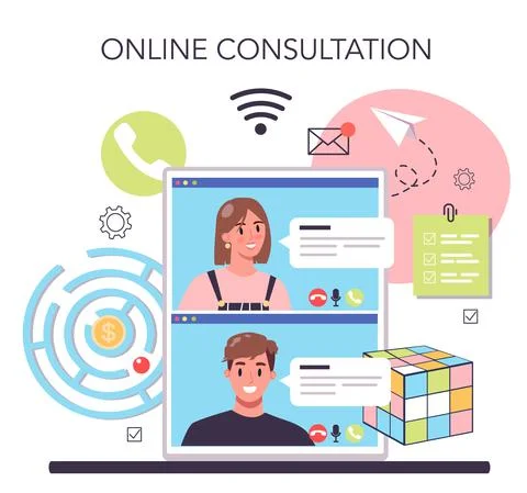 Solution online service or platform. Solving problems and finding Stock Illustration