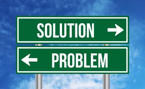 Solution or problem road sign on cloudy sky background Stock Photos