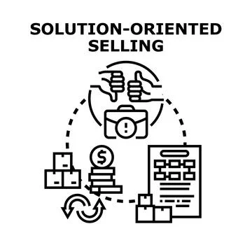 Solution oriented selling approach finding client needs Stock Illustration