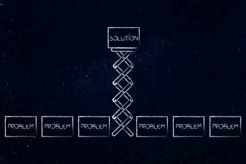 Solution popping up on spring among group of problems Stock Illustration