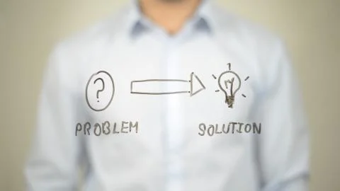 Solution of Problem, Cocept,  Man writing on transparent screen Stock Photos