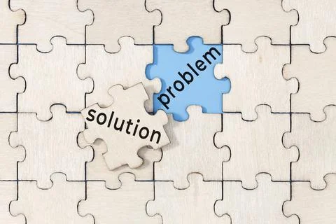 Solution to the problem concept. Puzzle with text Illustrazione stock