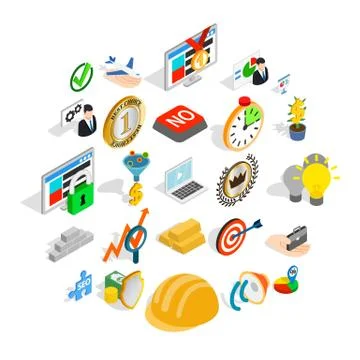 Solution of the problem icons set, isometric style Stock Illustration