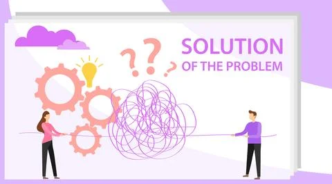 Solution to the problem. People unravel a thread to solve a problem. Vector. 스톡 일러스트