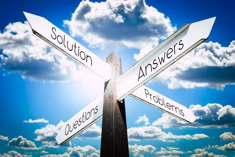 Solution, problems, questions, answers concept - signpost with four arrows Stock Illustration