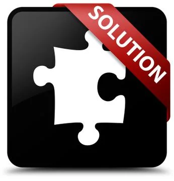 Solution (puzzle icon) black square button red ribbon in corner Stock Illustration