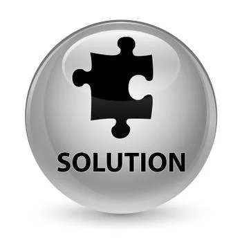 Solution (puzzle icon) glassy white round button Stock Illustration