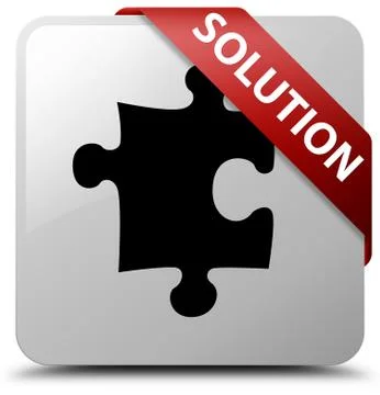 Solution (puzzle icon) white square button red ribbon in corner Stock Illustration