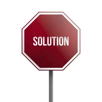Solution, red sign isolated on white background Illustrazione stock