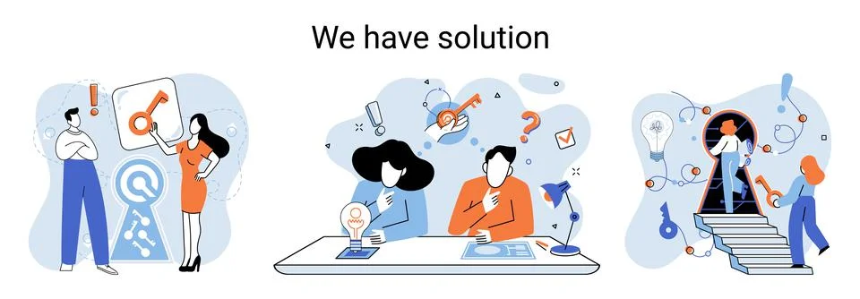 Solution as result of work of business team. Cooperation construction by agency Illustrazione stock