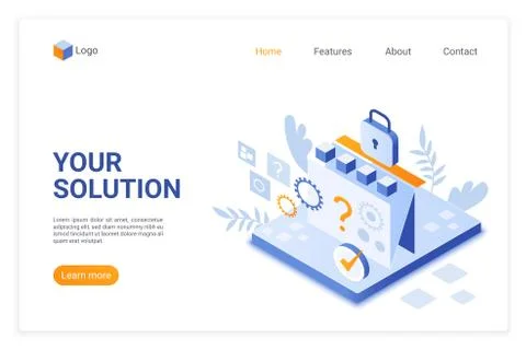 Solution search isometric landing page vector template Illustrazione stock