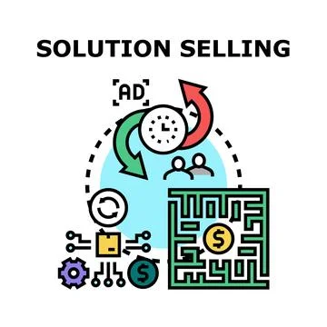 Solution selling approach finding business problem resolution Stock Illustration