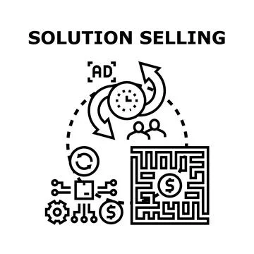 Solution selling approach finding business problem resolution Stock Illustration