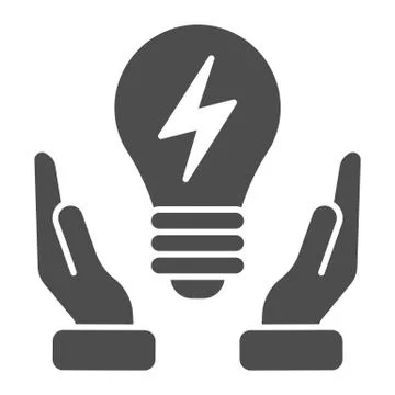 Solution solid icon. Light bulb in hands vector illustration isolated on white Stockillustratie