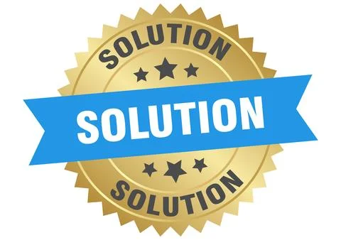 Solution. solution round blue and gold label isolated on transparent backgrou Stock Illustration